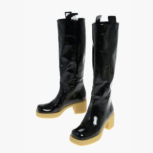 NWT Miu Miu Tall Boots Black Patent Leather Platform Block Heels Sz 36.5
